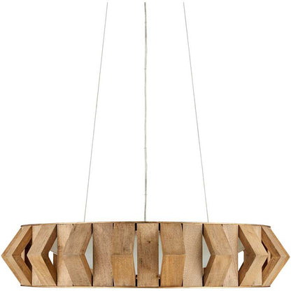 Currey and Company Plunge 30" Wide LED Wrought Iron Drum Chandelier with Wood Shade