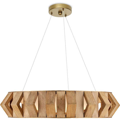 Currey and Company Plunge 30" Wide LED Wrought Iron Drum Chandelier with Wood Shade