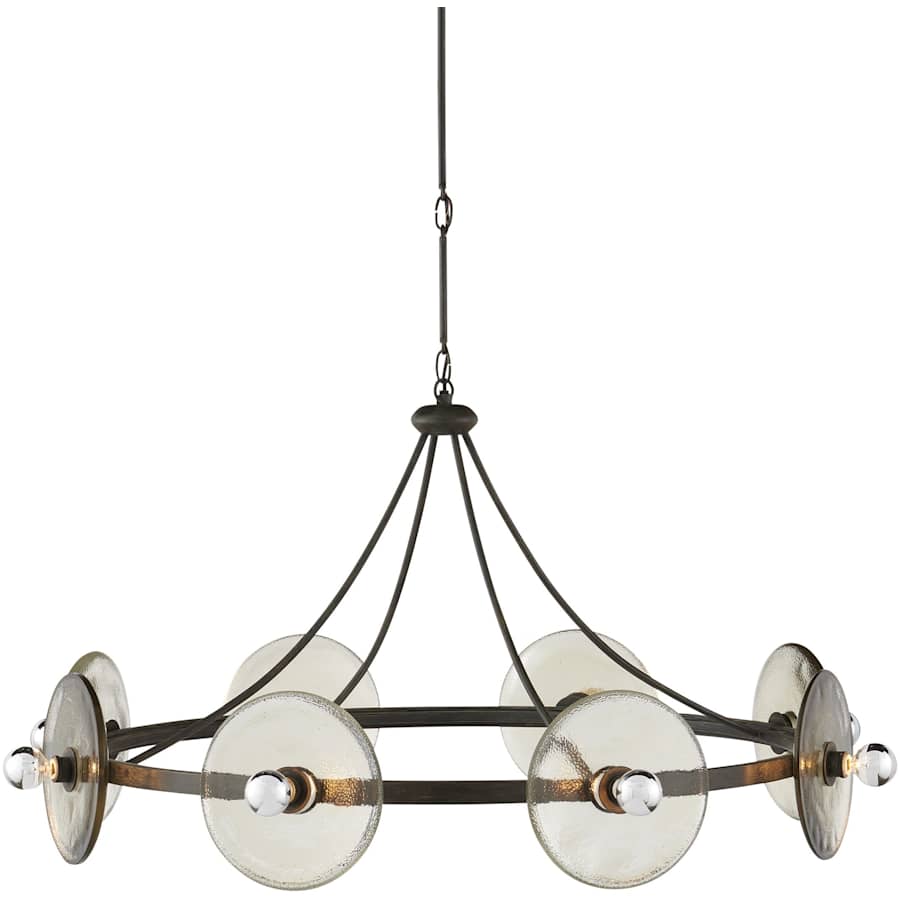 Currey and Company Circumstellar 8 Light 37" Wide Wrought Iron Ring Chandelier with Recycled Glass Shades