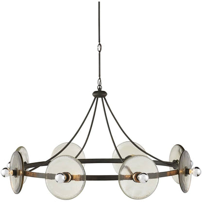 Currey and Company Circumstellar 8 Light 37" Wide Wrought Iron Ring Chandelier with Recycled Glass Shades