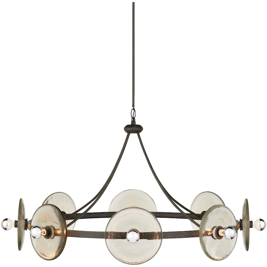 Currey and Company Circumstellar 8 Light 37" Wide Wrought Iron Ring Chandelier with Recycled Glass Shades