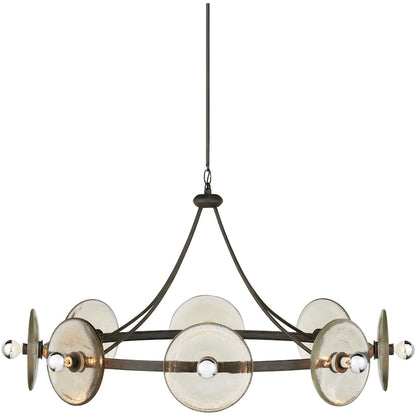 Currey and Company Circumstellar 8 Light 37" Wide Wrought Iron Ring Chandelier with Recycled Glass Shades