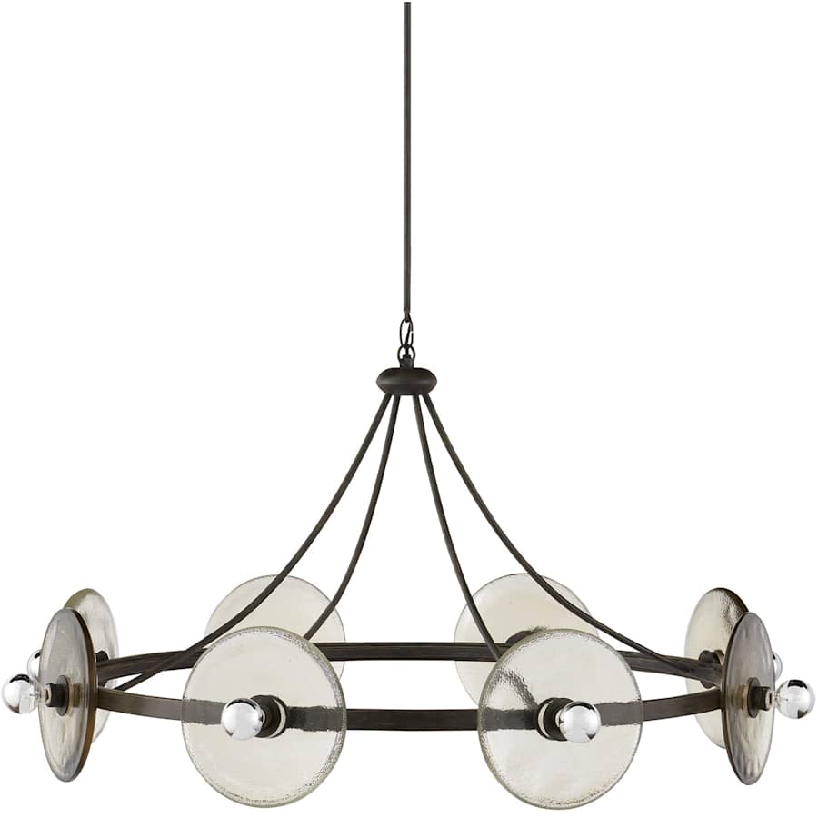 Currey and Company Circumstellar 8 Light 37" Wide Wrought Iron Ring Chandelier with Recycled Glass Shades