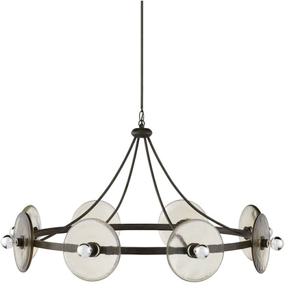 Currey and Company Circumstellar 8 Light 37" Wide Wrought Iron Ring Chandelier with Recycled Glass Shades