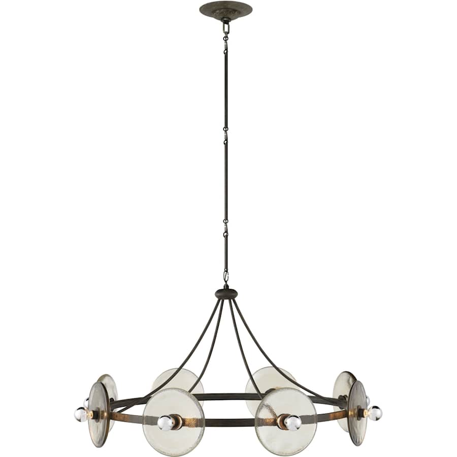 Currey and Company Circumstellar 8 Light 37" Wide Wrought Iron Ring Chandelier with Recycled Glass Shades