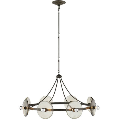 Currey and Company Circumstellar 8 Light 37" Wide Wrought Iron Ring Chandelier with Recycled Glass Shades