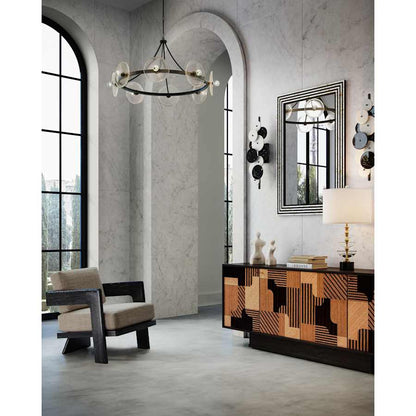 Currey and Company Circumstellar 8 Light 37" Wide Wrought Iron Ring Chandelier with Recycled Glass Shades