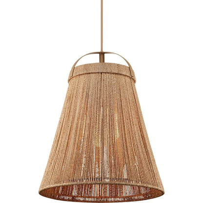 Currey and Company Parnell 28" Wide Wrought Iron Pendant with Abaca Rope Shade