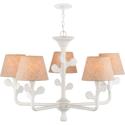 Currey and Company Charny 5 Light 42" Wide Chandelier with Linen Shades