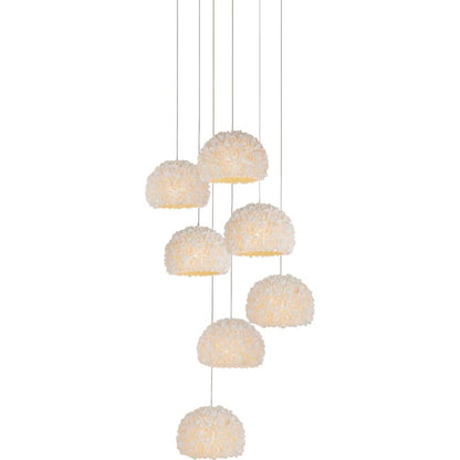 Currey and Company Virtu 7 Light 13" Wide Wrought Iron Multi Light Pendant with Clamrose Shell Shades