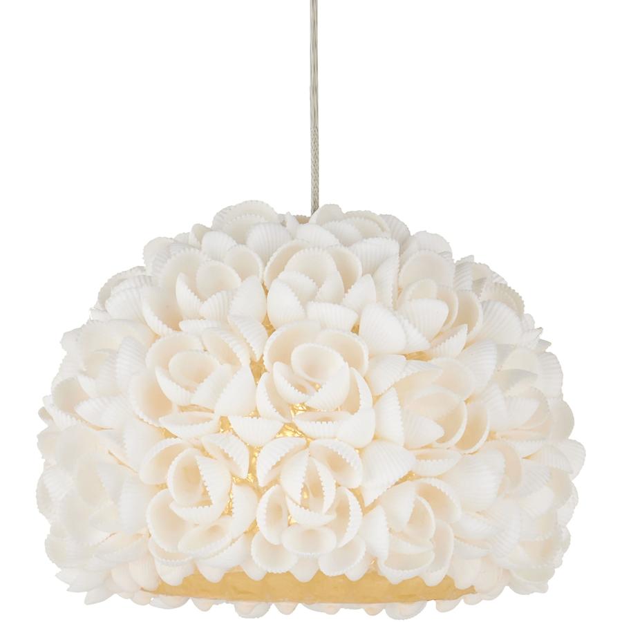 Currey and Company Virtu 7 Light 13" Wide Wrought Iron Multi Light Pendant with Clamrose Shell Shades
