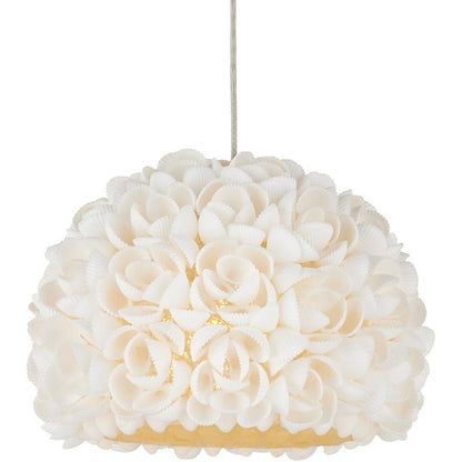 Currey and Company Virtu 7 Light 13" Wide Wrought Iron Multi Light Pendant with Clamrose Shell Shades