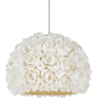 Currey and Company Virtu 7 Light 13" Wide Wrought Iron Multi Light Pendant with Clamrose Shell Shades