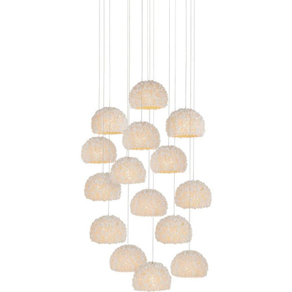 Currey and Company Virtu 15 Light 21" Wide Wrought Iron Multi Light Pendant with Clamrose Shell Shades