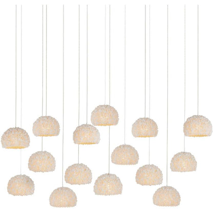 Currey and Company Virtu 15 Light 48" Wide Wrought Iron Linear Pendant with Clamrose Shell Shades