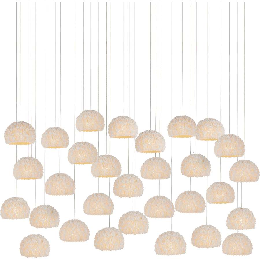 Currey and Company Virtu 30 Light 54" Wide Wrought Iron Linear Pendant with Clamrose Shell Shades