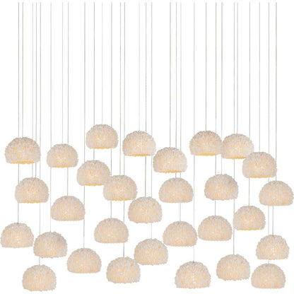 Currey and Company Virtu 30 Light 54" Wide Wrought Iron Linear Pendant with Clamrose Shell Shades