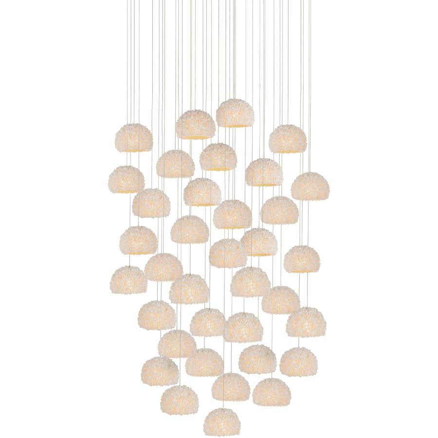 Currey and Company Virtu 36 Light 33" Wide Wrought Iron Multi Light Pendant with Clamrose Shell Shades