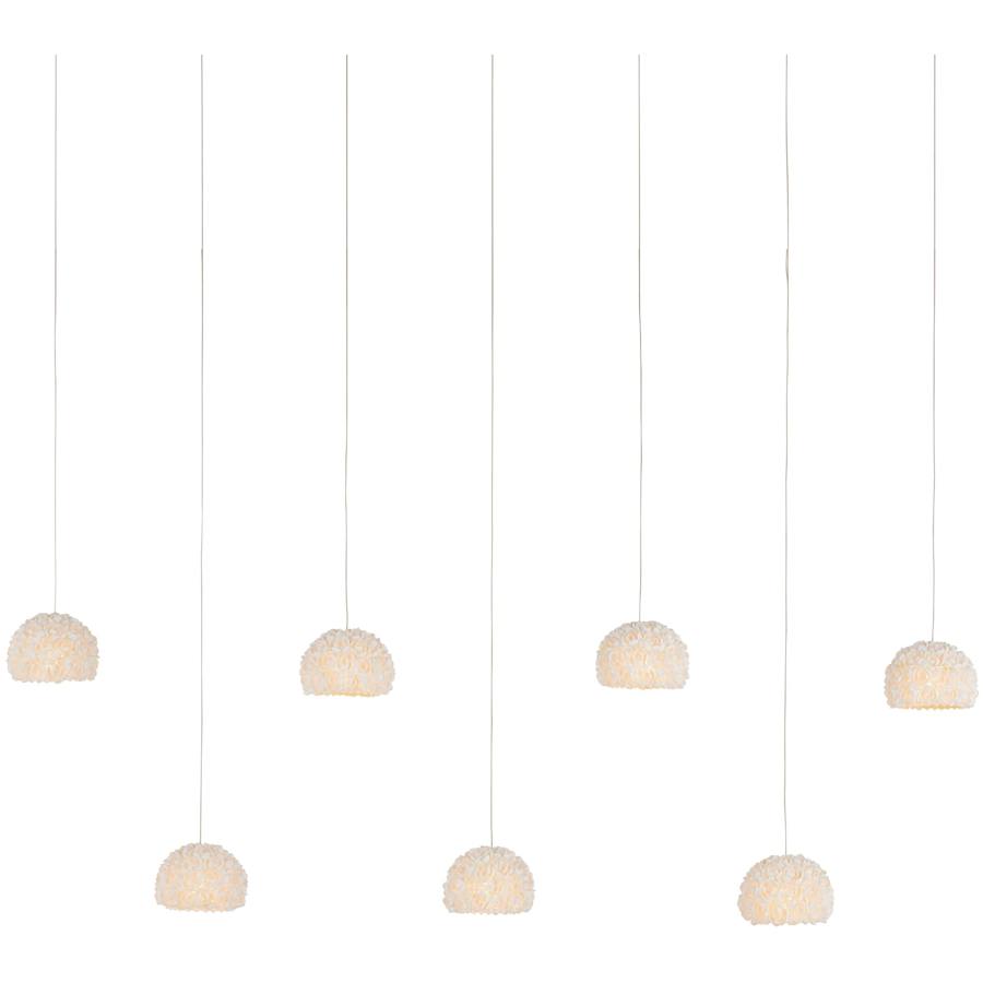 Currey and Company Virtu 7 Light 57" Wide Wrought Iron Linear Pendant with Clamrose Shell Shades