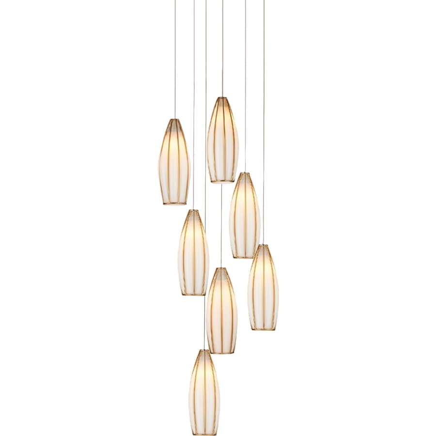 Currey and Company Parish 7 Light 13" Wide Wrought Iron Multi Light Pendant with Frosted Glass Shades
