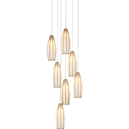 Currey and Company Parish 7 Light 13" Wide Wrought Iron Multi Light Pendant with Frosted Glass Shades