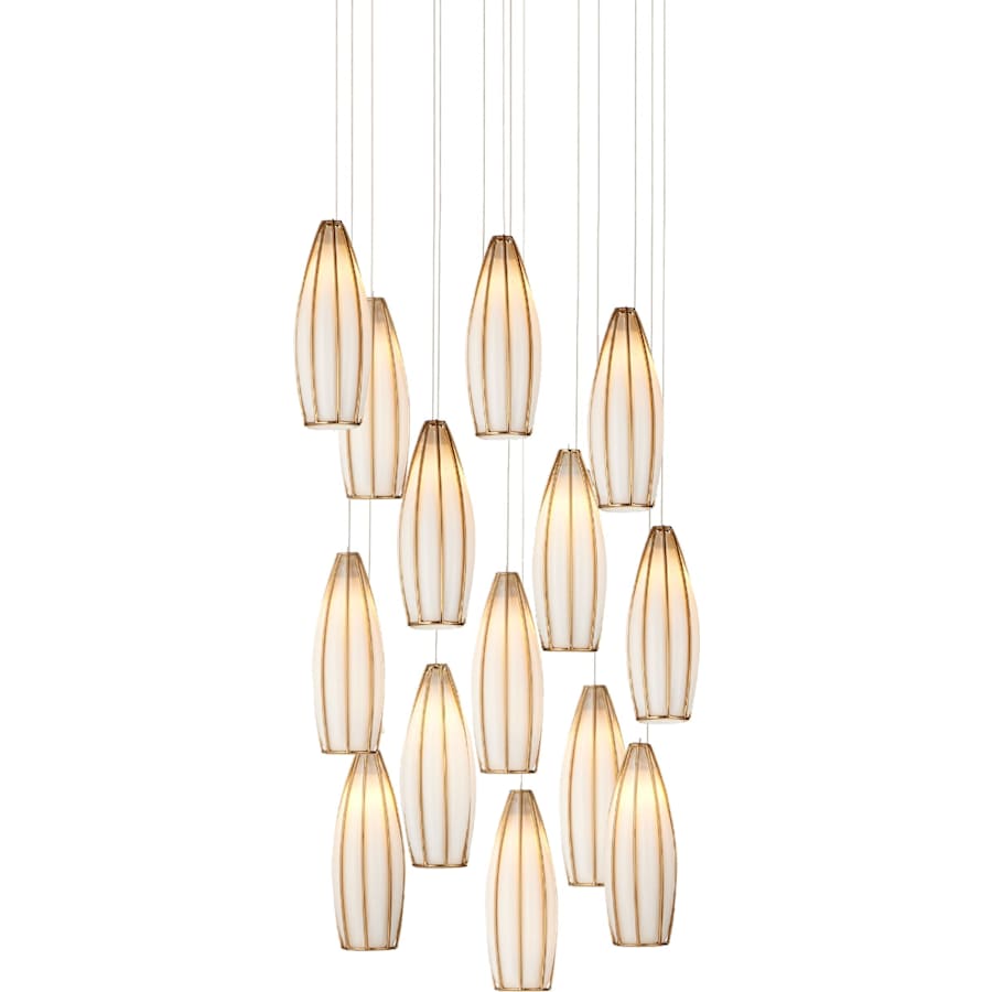 Currey and Company Parish 15 Light 21" Wide Wrought Iron Multi Light Pendant with Frosted Glass Shades