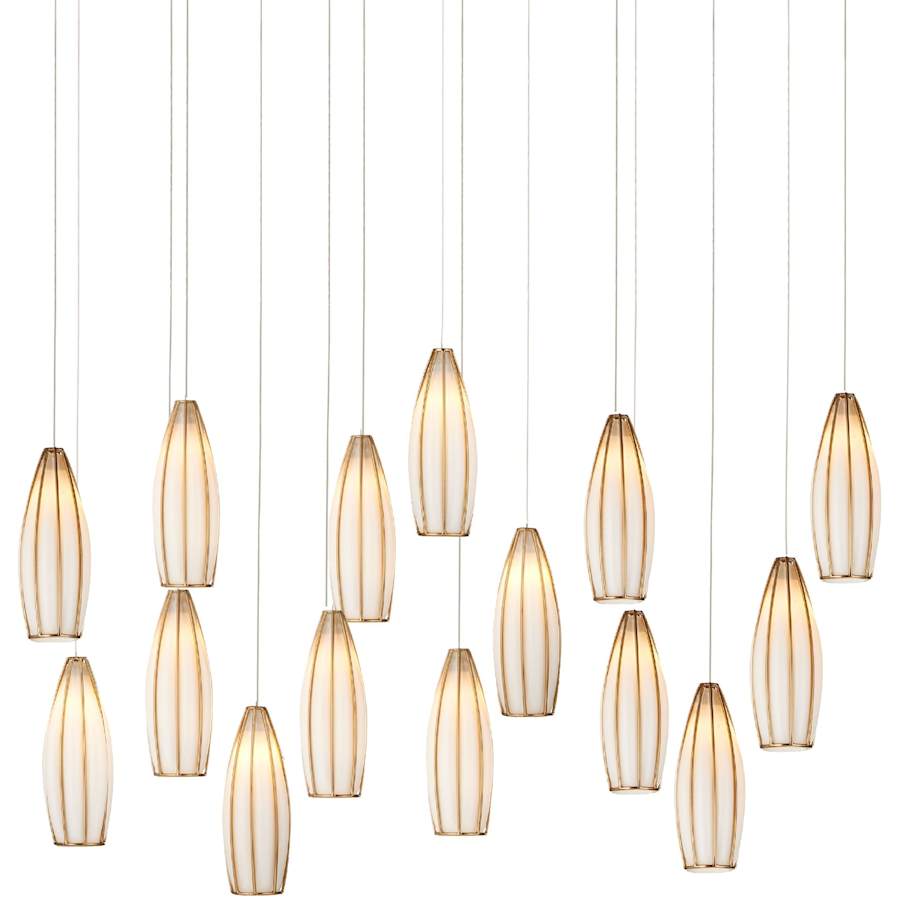 Currey and Company Parish 15 Light 48" Wide Wrought Iron Linear Pendant with Frosted Glass Shades