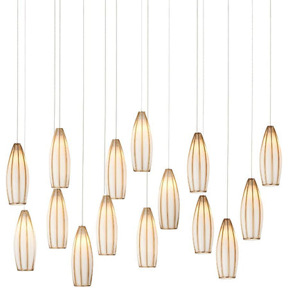 Currey and Company Parish 15 Light 48" Wide Wrought Iron Linear Pendant with Frosted Glass Shades