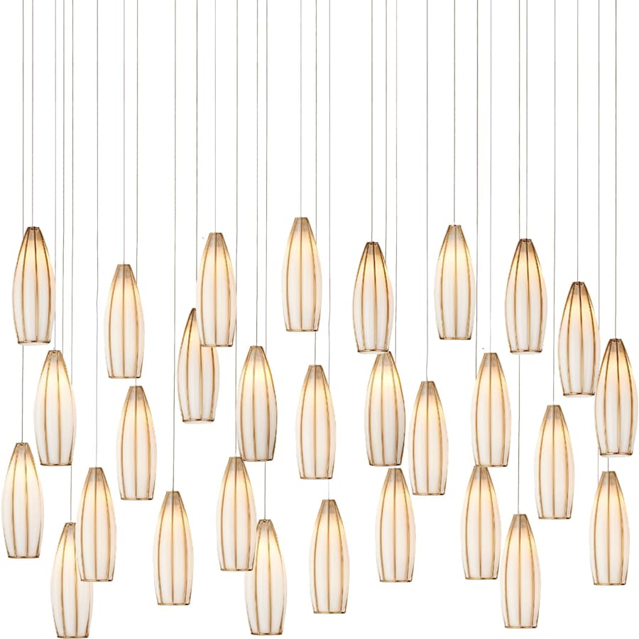Currey and Company Parish 30 Light 54" Wide Wrought Iron Linear Pendant with Frosted Glass Shades