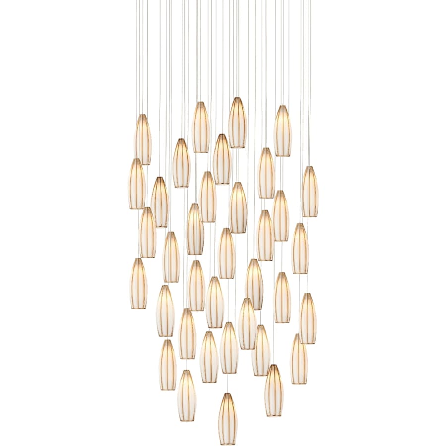 Currey and Company Parish 36 Light 33" Wide Wrought Iron Multi Light Pendant with Frosted Glass Shades