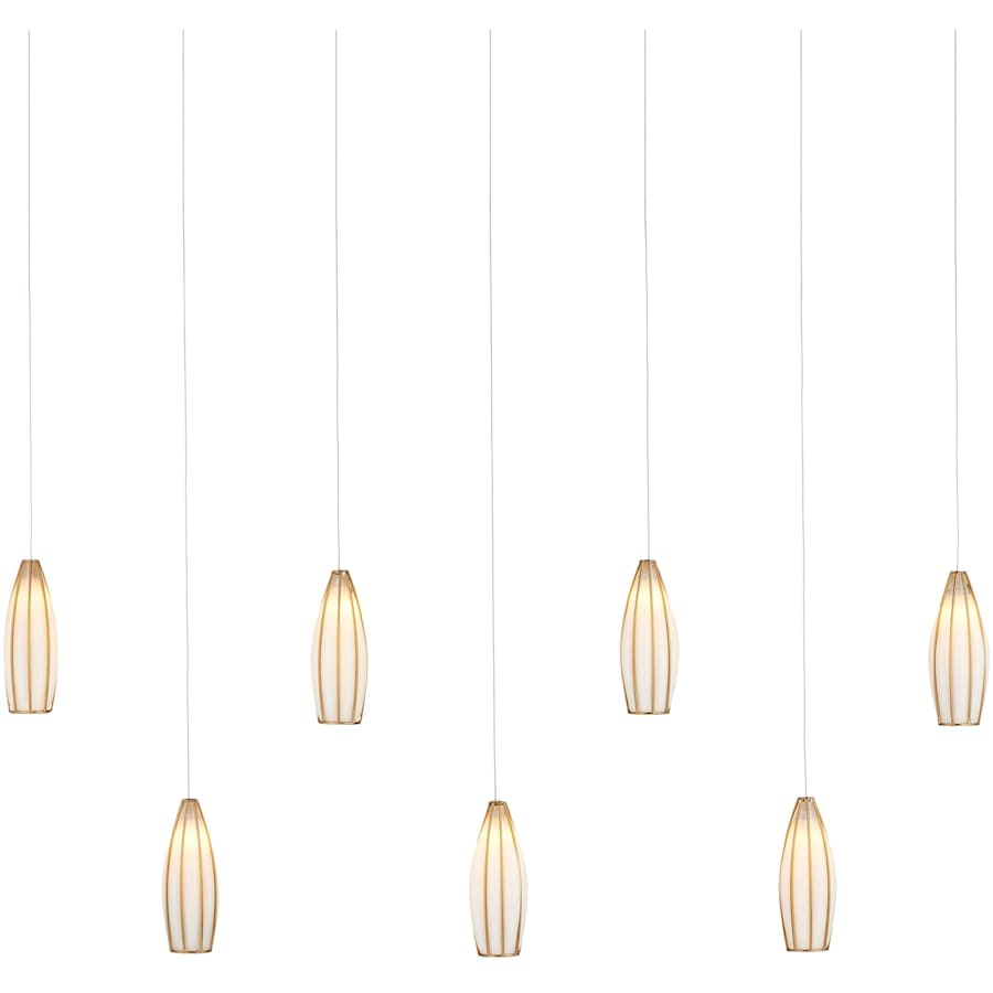 Currey and Company Parish 7 Light 57" Wide Wrought Iron Linear Pendant with Frosted Glass Shades