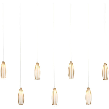 Currey and Company Parish 7 Light 57" Wide Wrought Iron Linear Pendant with Frosted Glass Shades