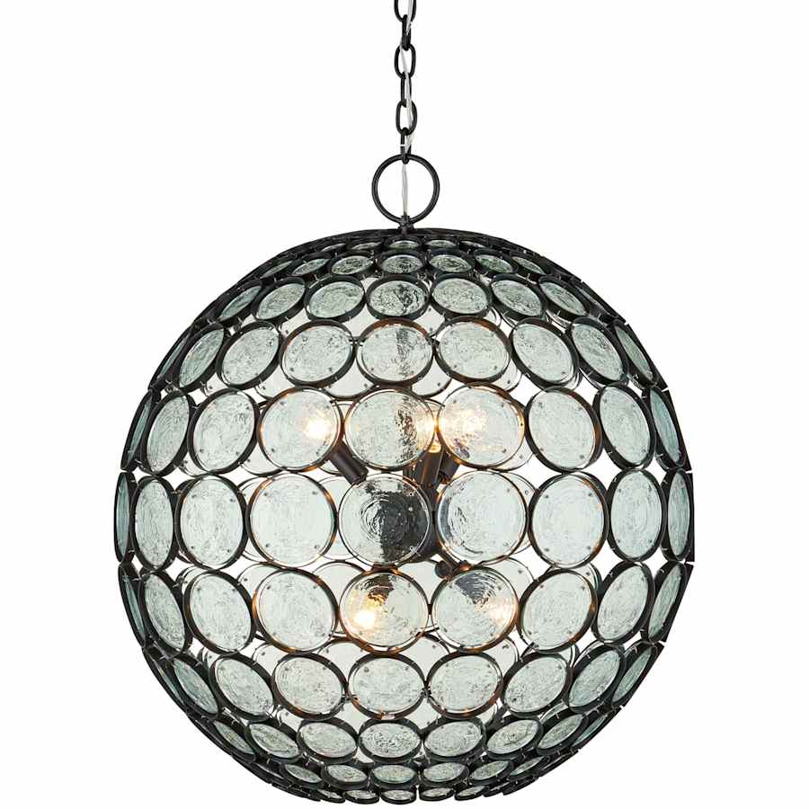 Currey and Company Etude 6 Light 28" Wide Wrought Iron Pendant with Recycled Glass Shade