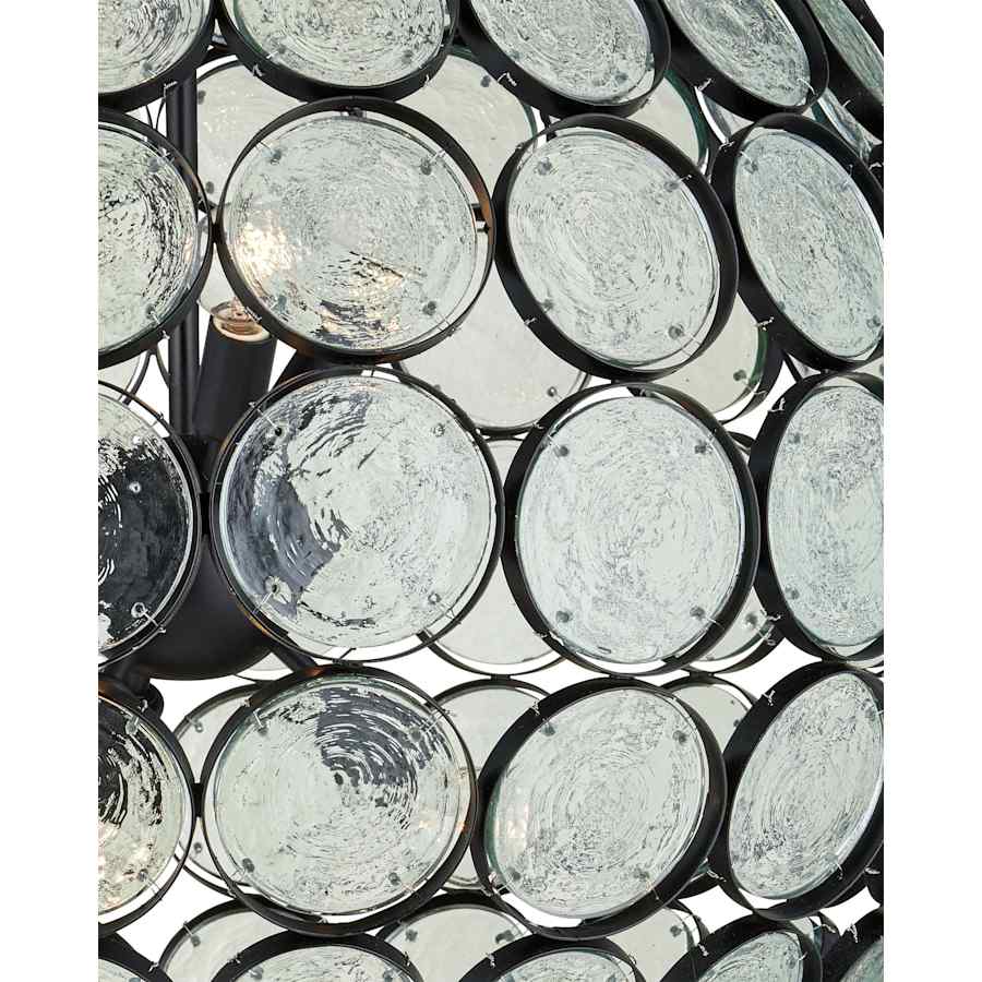 Currey and Company Etude 6 Light 28" Wide Wrought Iron Pendant with Recycled Glass Shade
