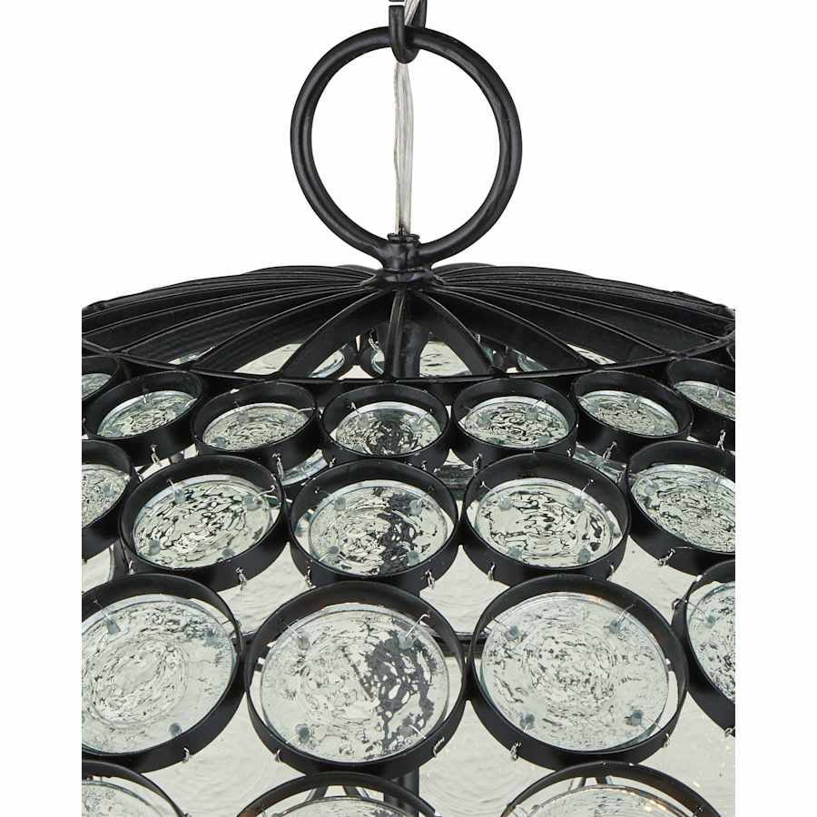 Currey and Company Etude 6 Light 28" Wide Wrought Iron Pendant with Recycled Glass Shade