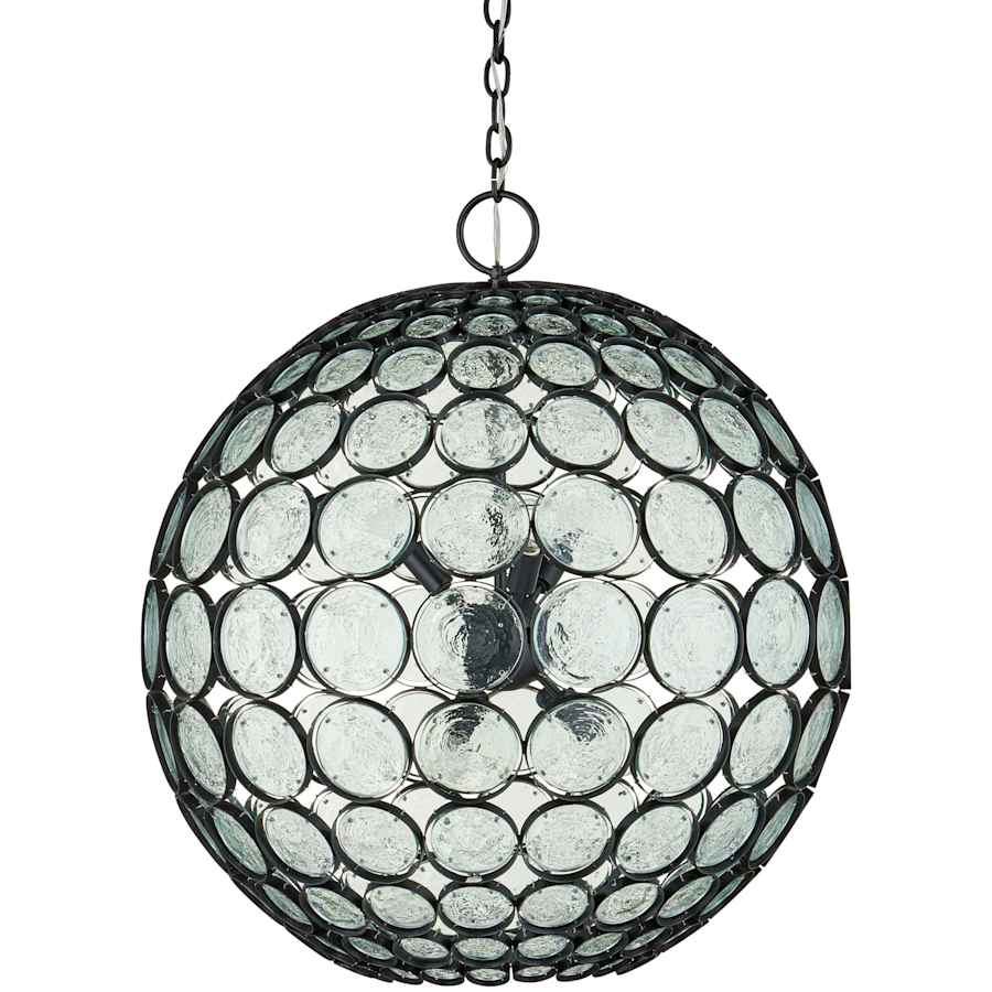 Currey and Company Etude 6 Light 28" Wide Wrought Iron Pendant with Recycled Glass Shade