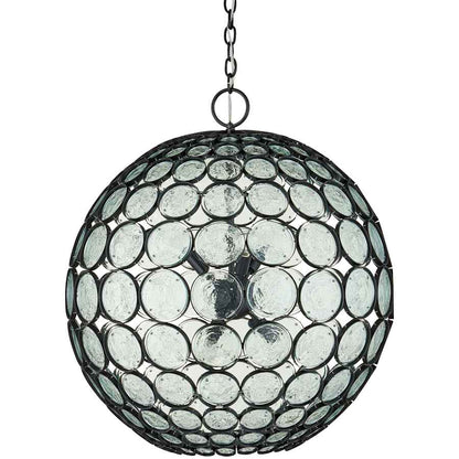 Currey and Company Etude 6 Light 28" Wide Wrought Iron Pendant with Recycled Glass Shade