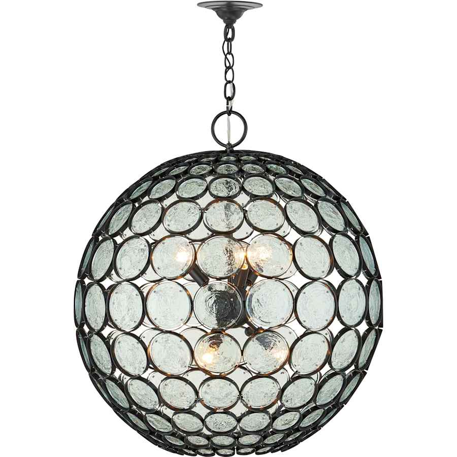 Currey and Company Etude 6 Light 28" Wide Wrought Iron Pendant with Recycled Glass Shade