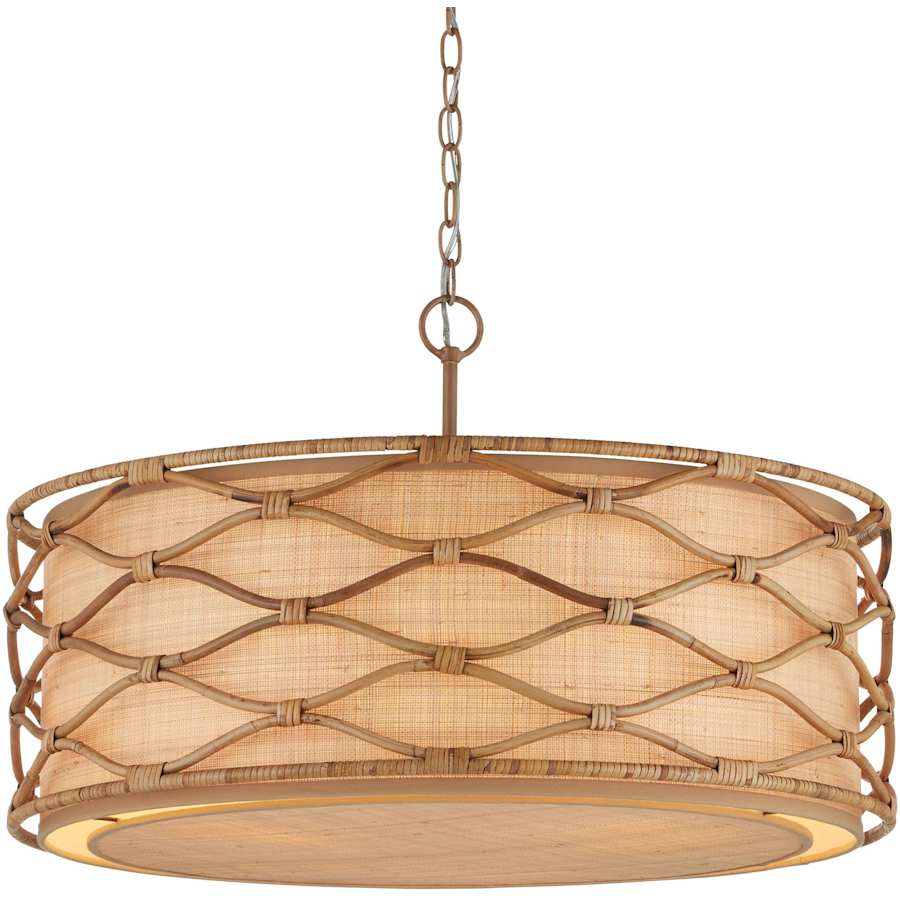 Currey and Company Partita 3 Light 28" Wide Wrought Iron Pendant with Grasscloth Shade