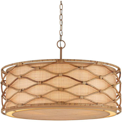 Currey and Company Partita 3 Light 28" Wide Wrought Iron Pendant with Grasscloth Shade