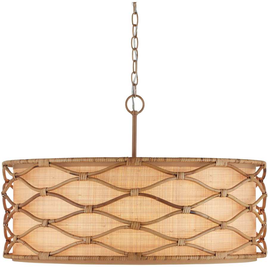 Currey and Company Partita 3 Light 28" Wide Wrought Iron Pendant with Grasscloth Shade