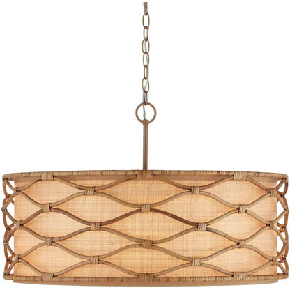 Currey and Company Partita 3 Light 28" Wide Wrought Iron Pendant with Grasscloth Shade