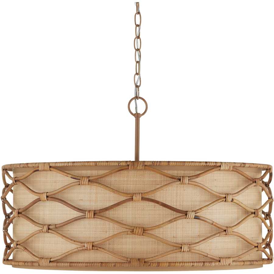 Currey and Company Partita 3 Light 28" Wide Wrought Iron Pendant with Grasscloth Shade