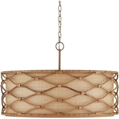 Currey and Company Partita 3 Light 28" Wide Wrought Iron Pendant with Grasscloth Shade