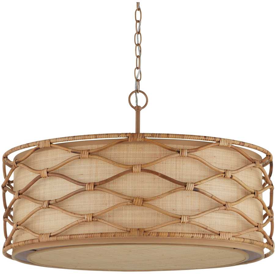 Currey and Company Partita 3 Light 28" Wide Wrought Iron Pendant with Grasscloth Shade