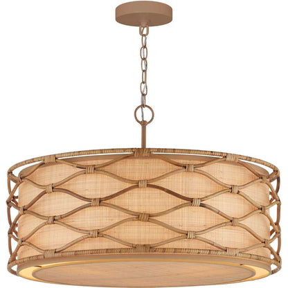Currey and Company Partita 3 Light 28" Wide Wrought Iron Pendant with Grasscloth Shade