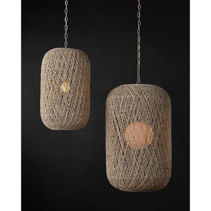 Currey and Company Cocoon 21" Wide Wrought Iron Pendant with Frosted Glass and Paper Twine Shades