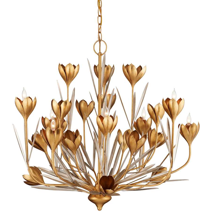 Currey and Company Hortensia 9 Light 32" Wide Wrought Iron Candle Style Chandelier