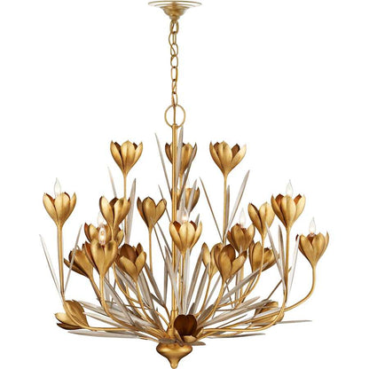 Currey and Company Hortensia 9 Light 32" Wide Wrought Iron Candle Style Chandelier