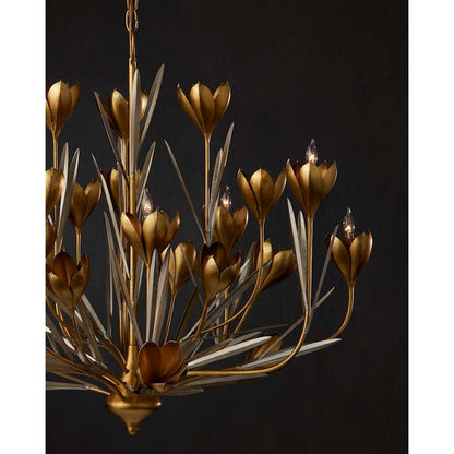 Currey and Company Hortensia 9 Light 32" Wide Wrought Iron Candle Style Chandelier